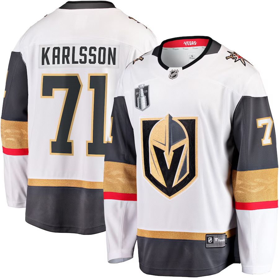 Men Vegas Golden Knights #71 William Karlsson Fanatics Branded White 2023 Stanley Cup Final Away Breakaway Player NHL Jersey